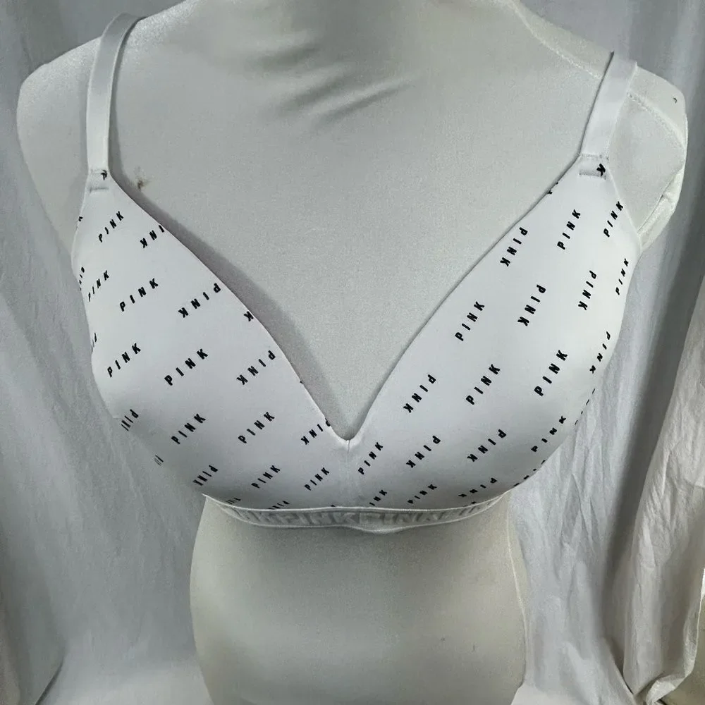PINK Victoria's Secret White Logo Print Bra